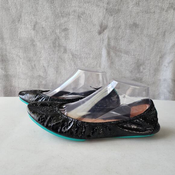Tieks Shoes Womens 10 Leather Obsidian Black Embossed Croc Patent Ballet Flat - Picture 3 of 11